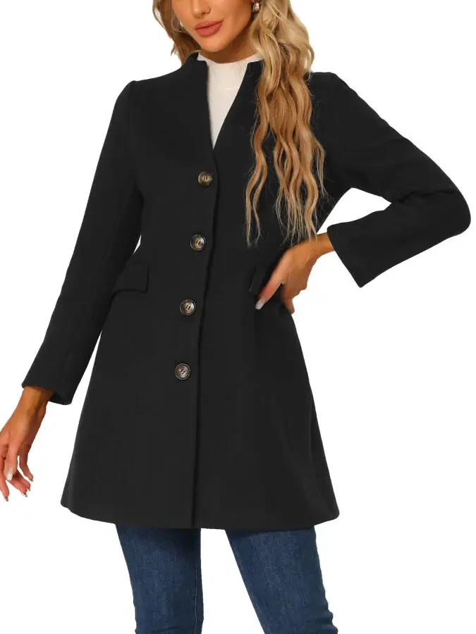 Allegra K Women's Elegant Winter V Neck Long Sleeve Single Breasted Long Overcoat - 1