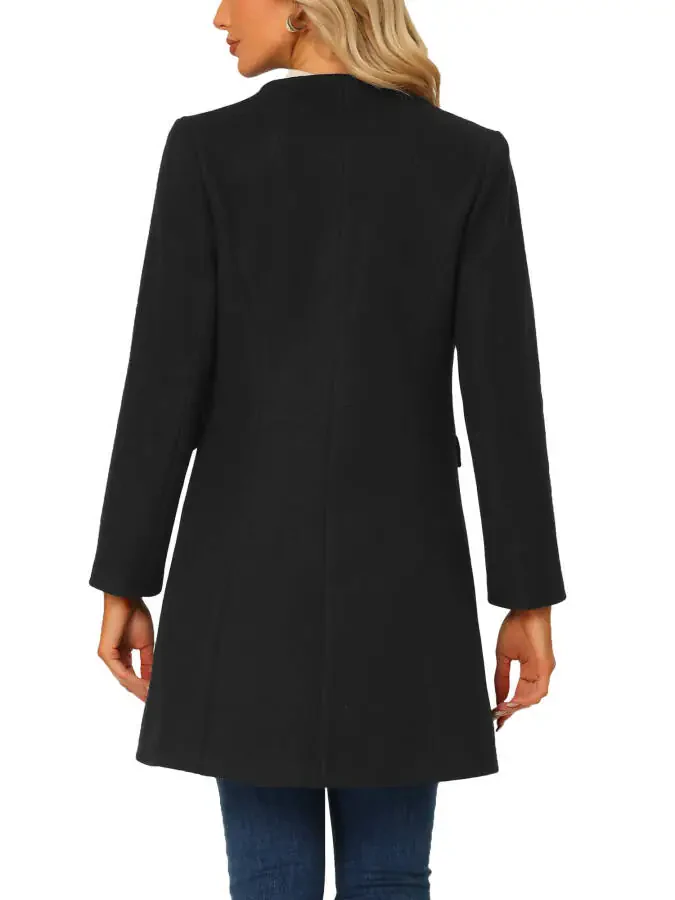 Allegra K Women's Elegant Winter V Neck Long Sleeve Single Breasted Long Overcoat - 3