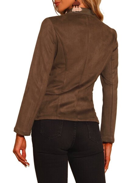 Allegra K Women's Faux Suede Lapel Collar Button Down Long Sleeve Blazer - 8