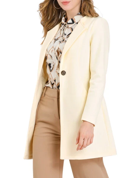 Allegra K Women's Half Lapel Long Sleeves One Button Winter Mid-Length Overcoat M Beige - 3