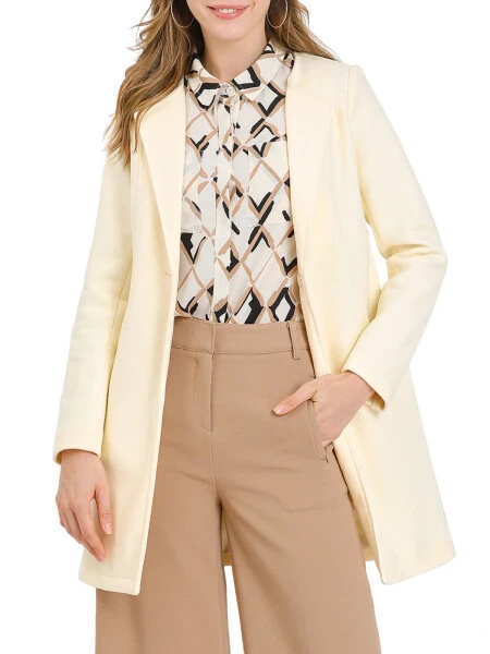 Allegra K Women's Half Lapel Long Sleeves One Button Winter Mid-Length Overcoat M Beige - 6