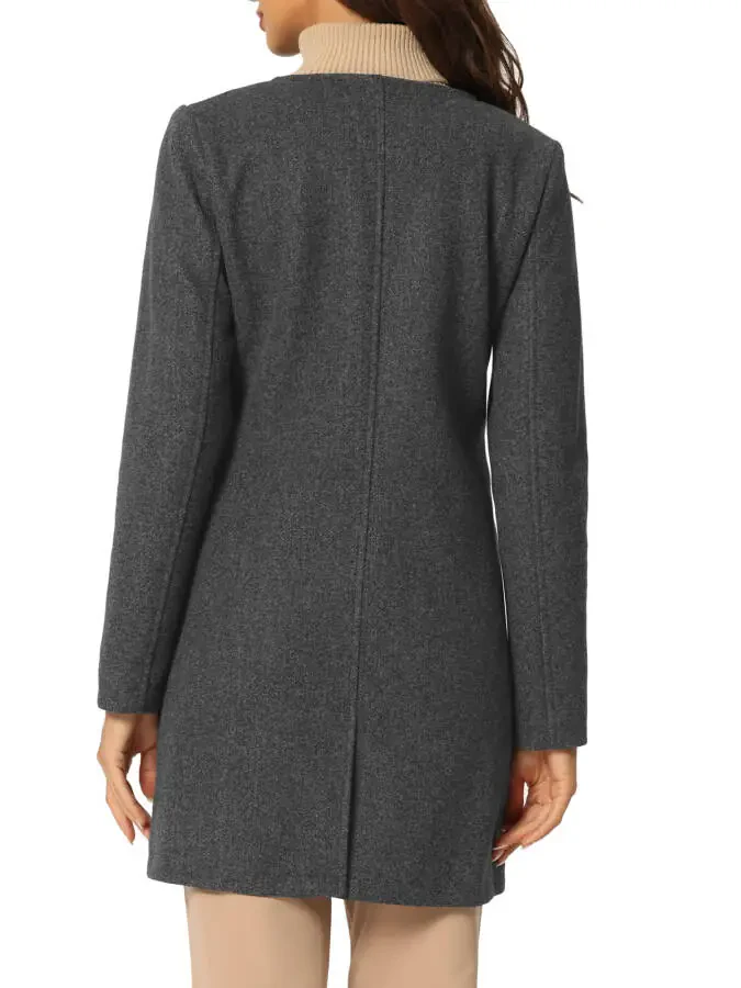 Allegra K Women's Half Lapel Long Sleeves One Button Winter Mid-Length Overcoat XL Deep Gray - 2