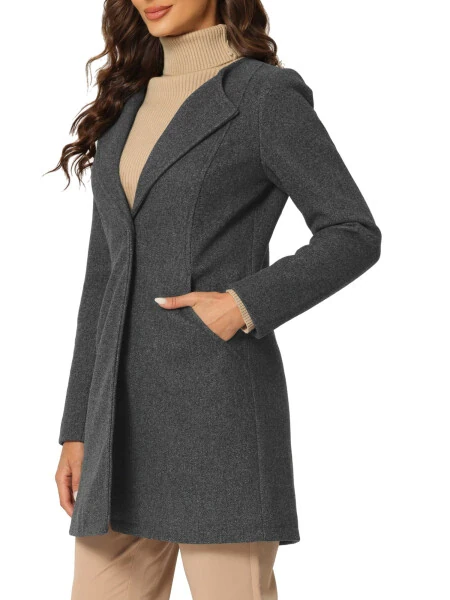 Allegra K Women's Half Lapel Long Sleeves One Button Winter Mid-Length Overcoat XL Deep Gray - 3