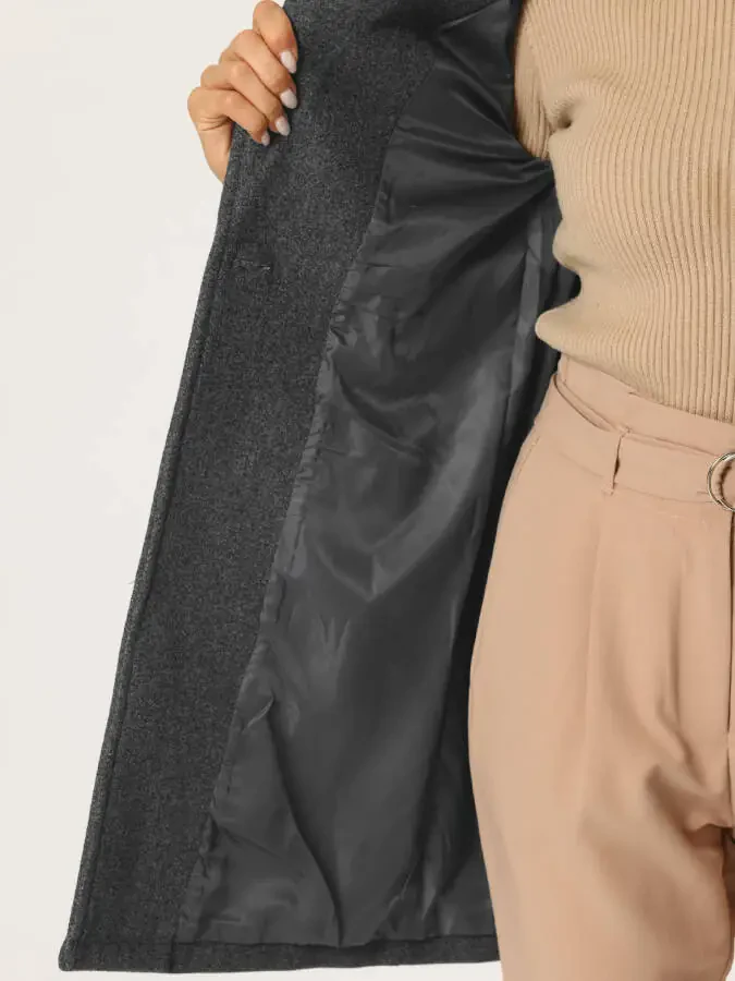 Allegra K Women's Half Lapel Long Sleeves One Button Winter Mid-Length Overcoat XL Deep Gray - 4