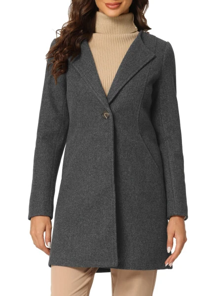Allegra K Women's Half Lapel Long Sleeves One Button Winter Mid-Length Overcoat XL Deep Gray - 5
