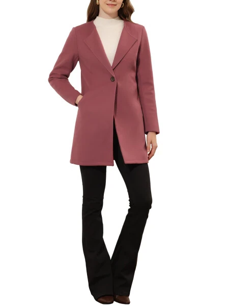 Allegra K Women's Half Lapel Long Sleeves One Button Winter Mid-Length Overcoat XS Dusty Pink - INSPIRE CHIC
