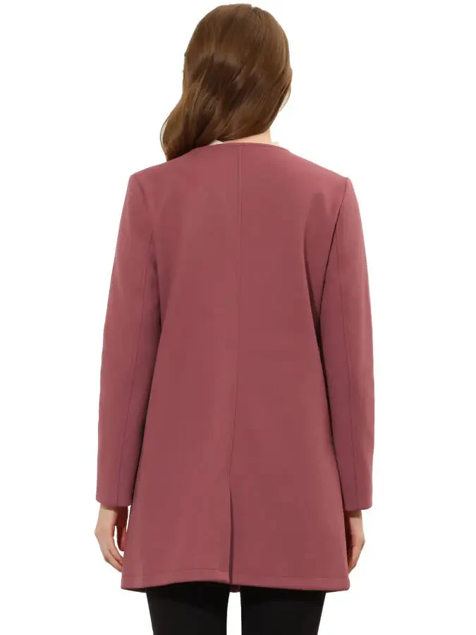 Allegra K Women's Half Lapel Long Sleeves One Button Winter Mid-Length Overcoat XS Dusty Pink - 2