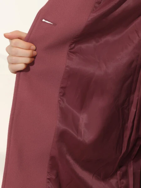 Allegra K Women's Half Lapel Long Sleeves One Button Winter Mid-Length Overcoat XS Dusty Pink - 4