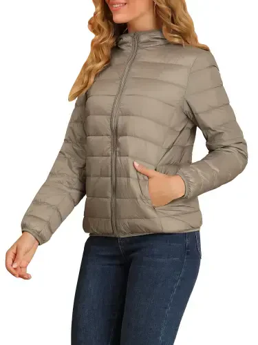 Allegra K Women's Hooded Long Sleeves Zip Up Lightweight Packable Puffer Jacket - 5