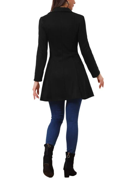 Allegra K Women's Notched Lapel Double Breasted Elegant Winter Long Coat - 3