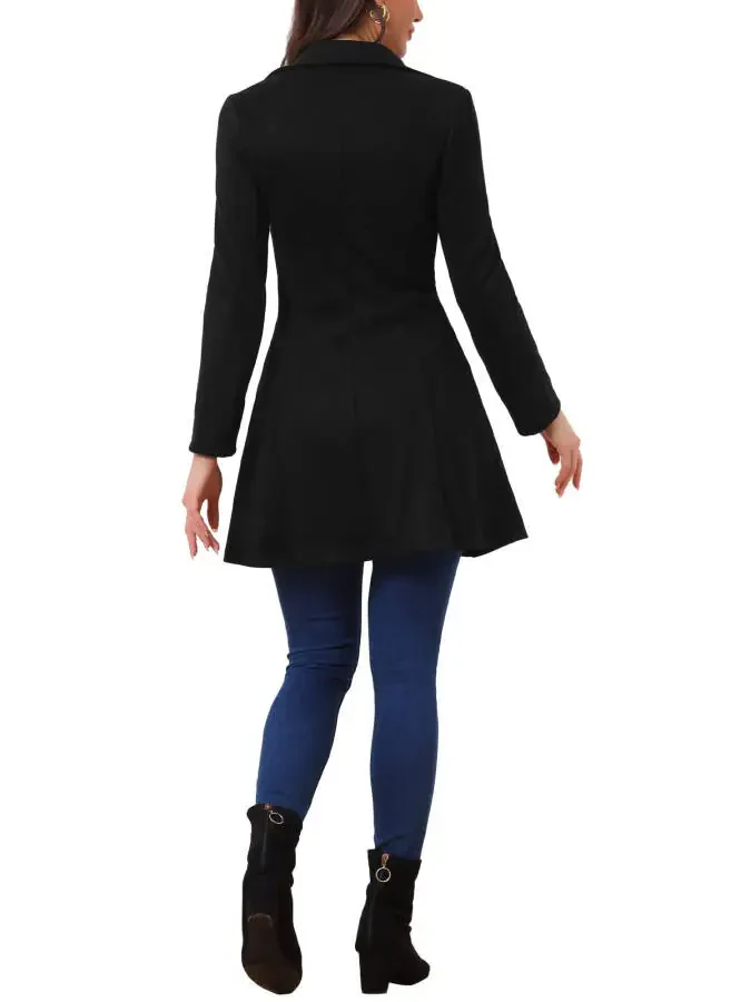 Allegra K Women's Notched Lapel Double Breasted Elegant Winter Long Coat - 3