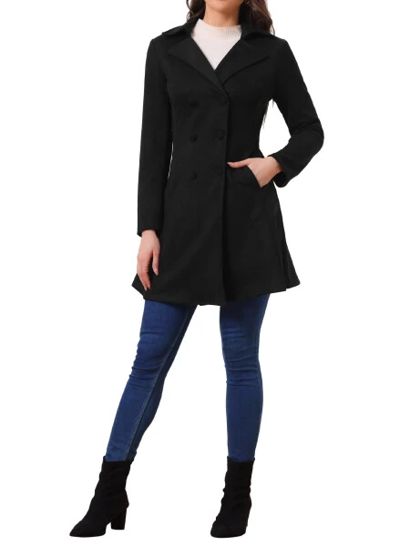 Allegra K Women's Notched Lapel Double Breasted Elegant Winter Long Coat - 4