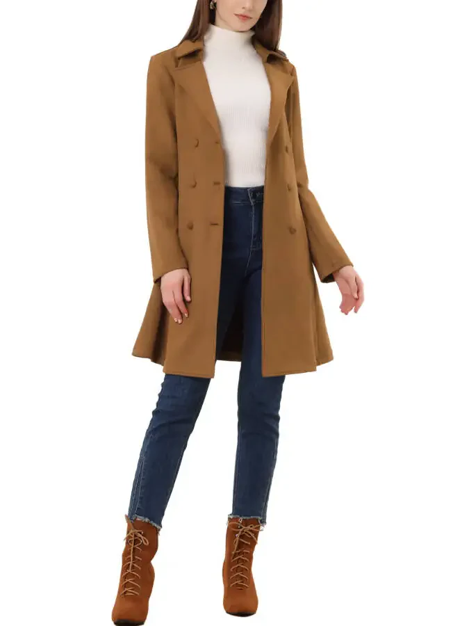 Allegra K Women's Notched Lapel Double Breasted Elegant Winter Long Coat - 2