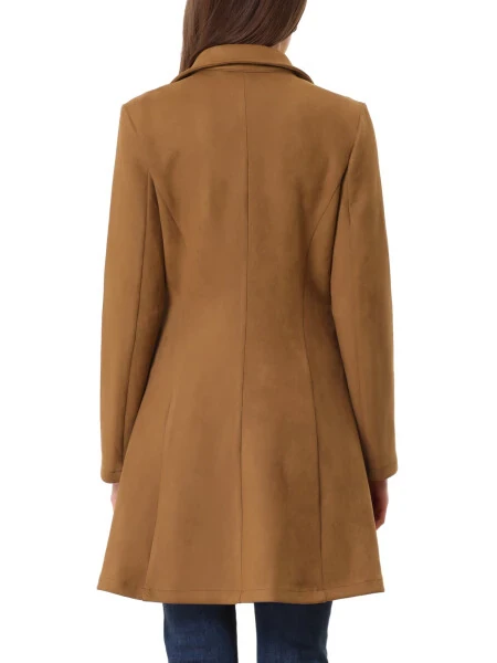 Allegra K Women's Notched Lapel Double Breasted Elegant Winter Long Coat - 3