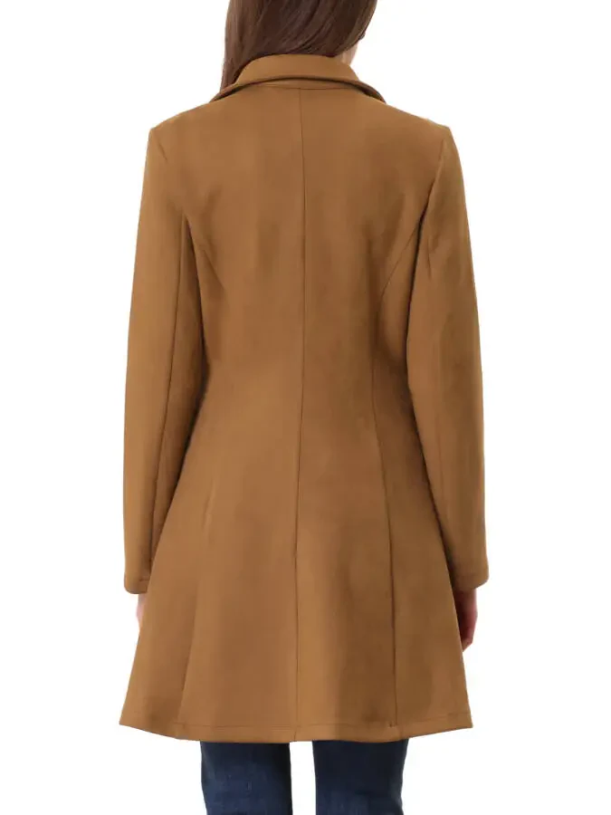 Allegra K Women's Notched Lapel Double Breasted Elegant Winter Long Coat - 3