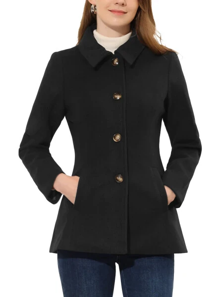 Allegra K Women's Peter Pan Collar Single Breasted Overcoat Coat - INSPIRE CHIC