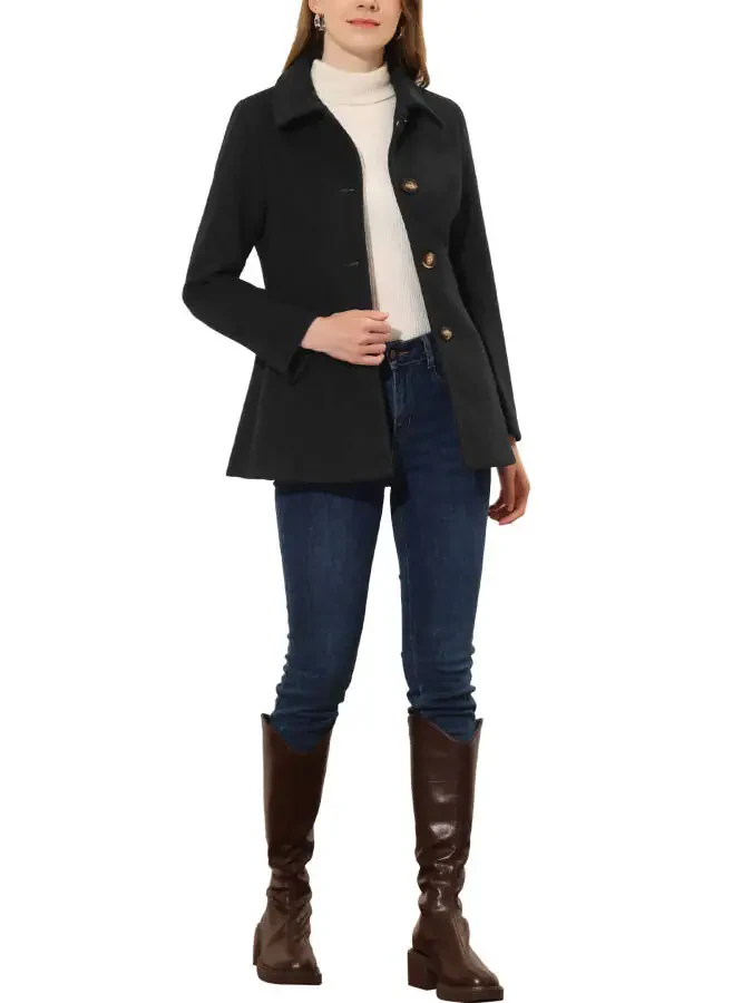 Allegra K Women's Peter Pan Collar Single Breasted Overcoat Coat - 2