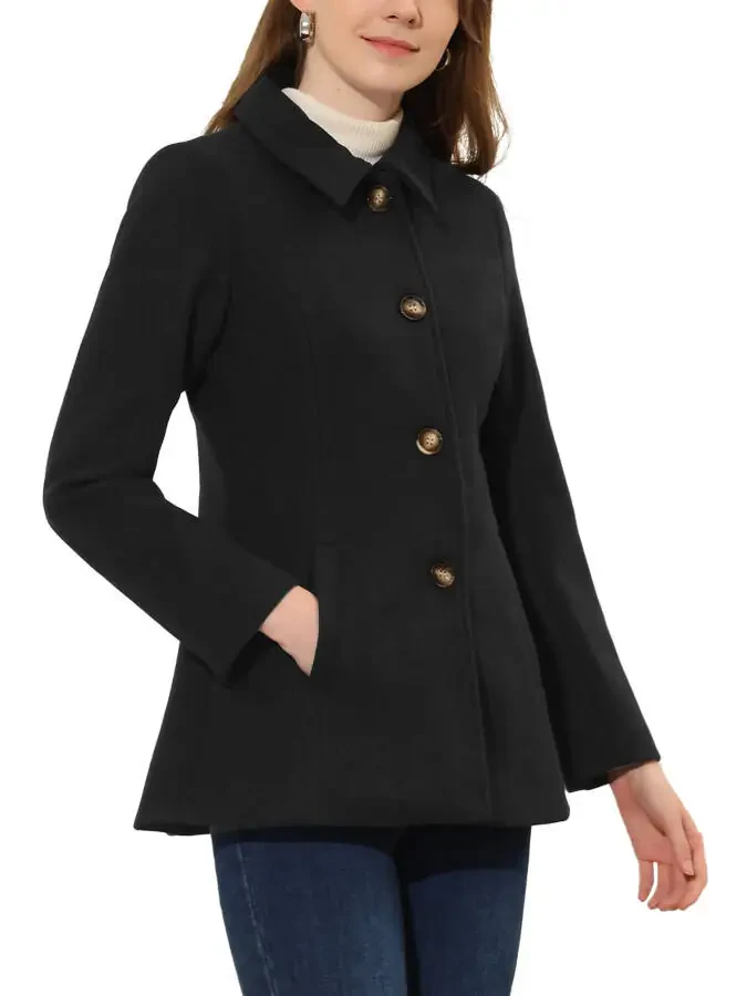 Allegra K Women's Peter Pan Collar Single Breasted Overcoat Coat - 4