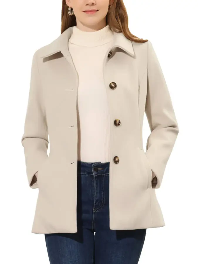Allegra K Women's Peter Pan Collar Single Breasted Overcoat Coat - 1