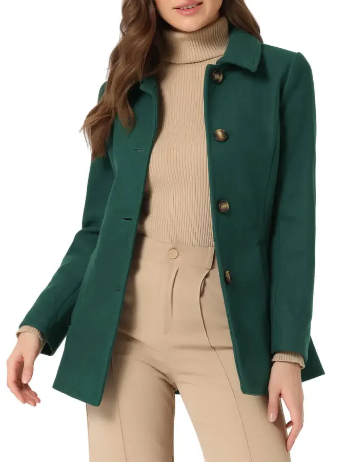 Allegra K Women's Peter Pan Collar Single Breasted Overcoat Coat - 1