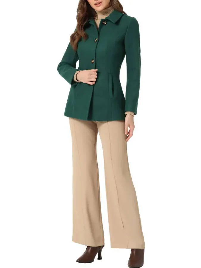 Allegra K Women's Peter Pan Collar Single Breasted Overcoat Coat - 2