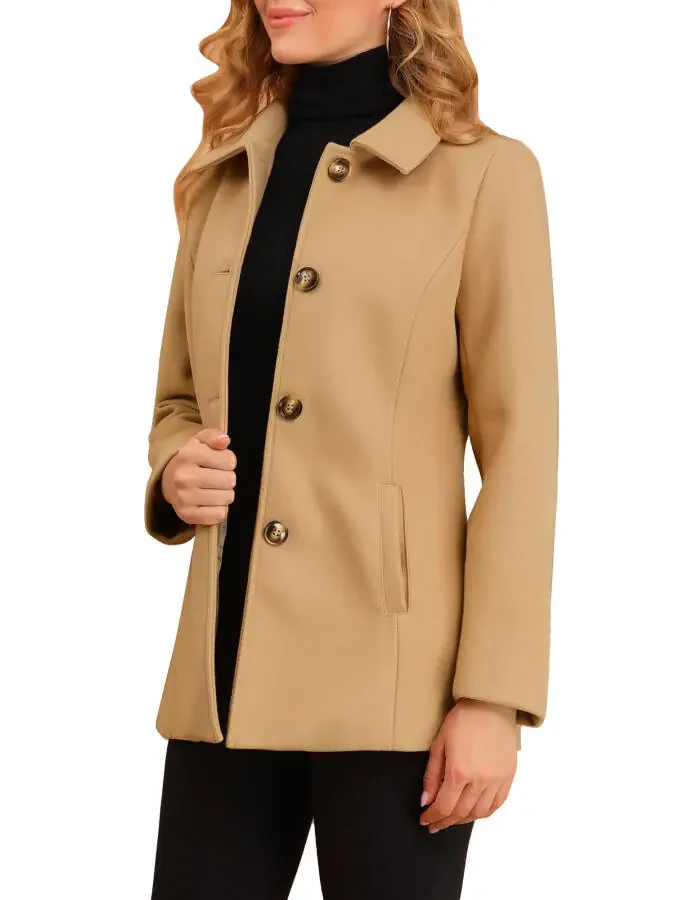 Allegra K Women's Peter Pan Collar Single Breasted Overcoat Coat - 4