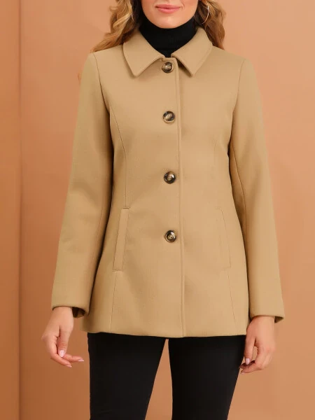 Allegra K Women's Peter Pan Collar Single Breasted Overcoat Coat - 5