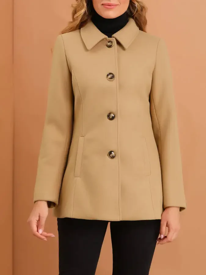 Allegra K Women's Peter Pan Collar Single Breasted Overcoat Coat - 5