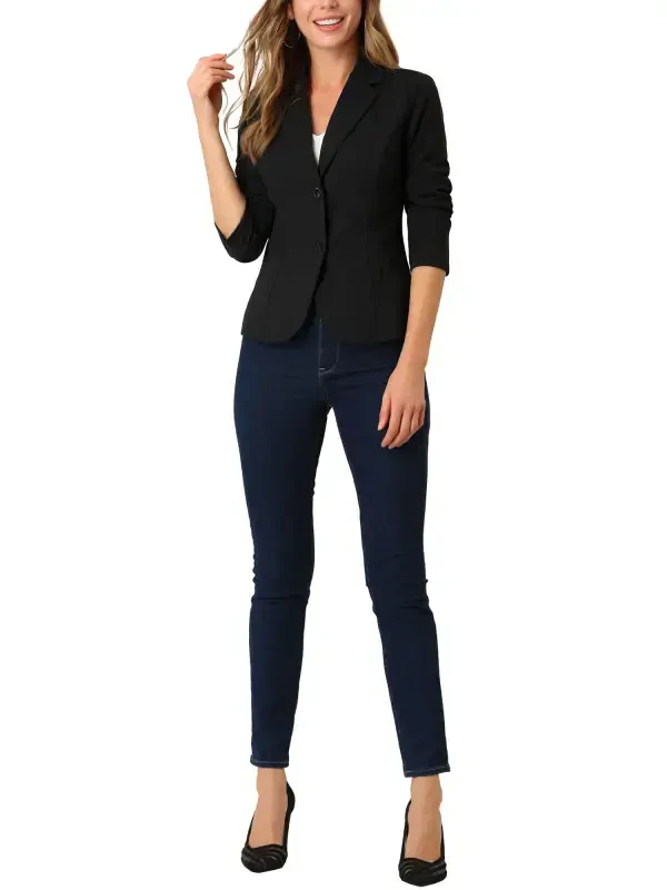 Allegra K Women's Work Lapel Collar Stretchy Jacket Suit Blazer - 2