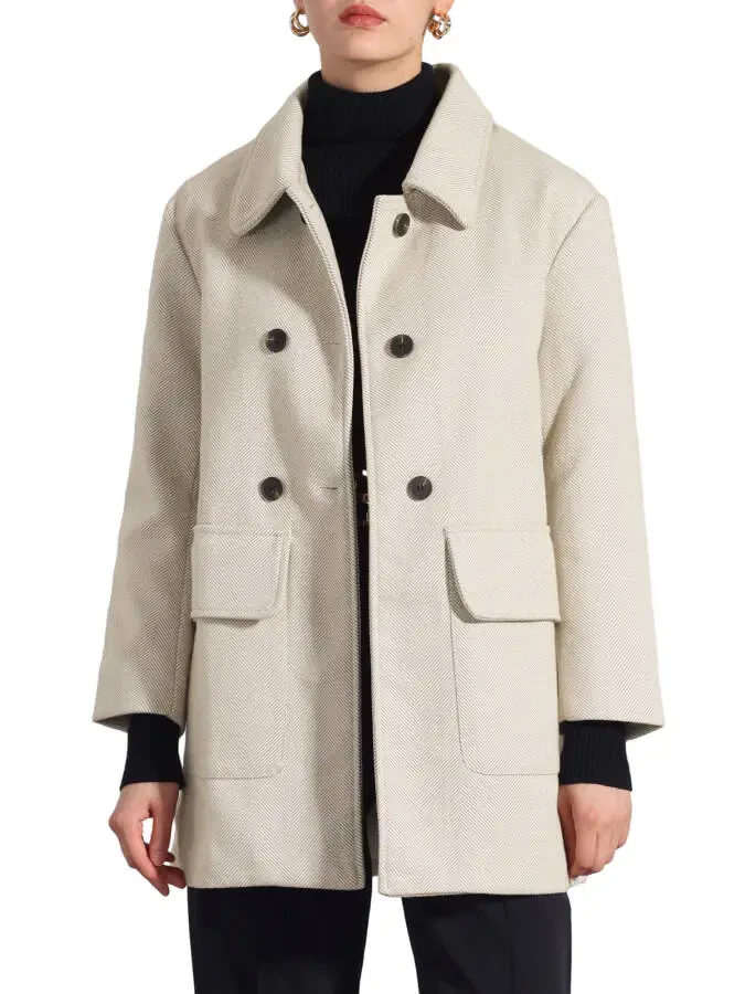 Allegra K Женское Пальто с Воротником Питер Пэн, Длинный Рукав, Двубортное Классическое Зимнее Верхнее Одежда - 1