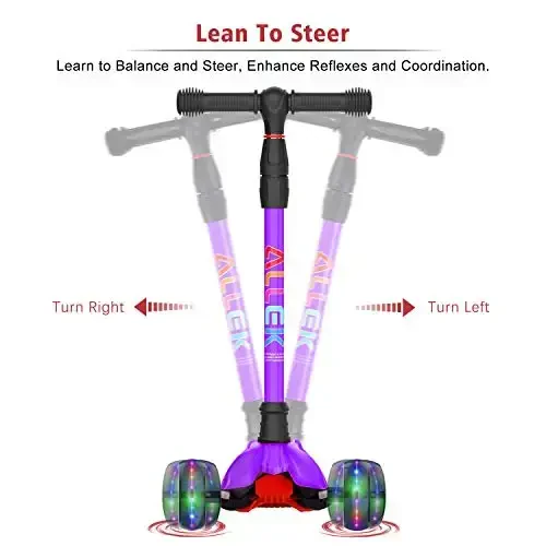 Allek Kick Scooter B02, Lean 'N Glide Scooter with Extra Wide PU Light-Up Wheels and 4 Adjustable Heights for Children from 3-12yrs (Purple) - 4