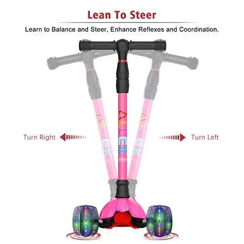 Allek Kick Scooter B02, Lean 'N Glide Scooter with Extra Wide PU Light-Up Wheels and 4 Adjustable Heights for Children from 3-12yrs (Rose Pink) - 4