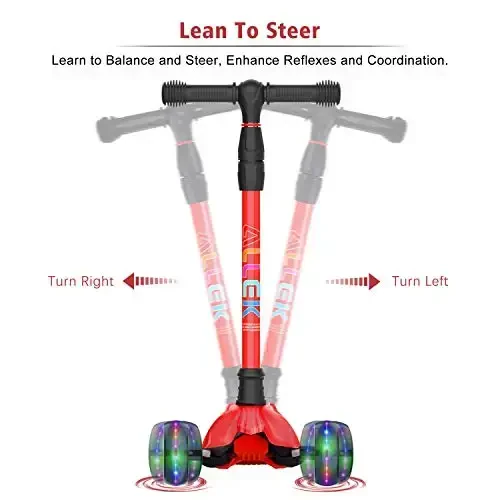 Allek Kick Scooter B02, Lean 'N Glide Scooter with Extra Wide PU Light-Up Wheels and 4 Adjustable Heights for Children from 3-12yrs (Red) - 4