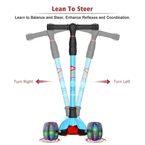 Allek Kick Scooter B02, Lean 'N Glide Scooter with Extra Wide PU Light-Up Wheels and 4 Adjustable Heights for Children from 3-12yrs (Aqua Blue) - 4