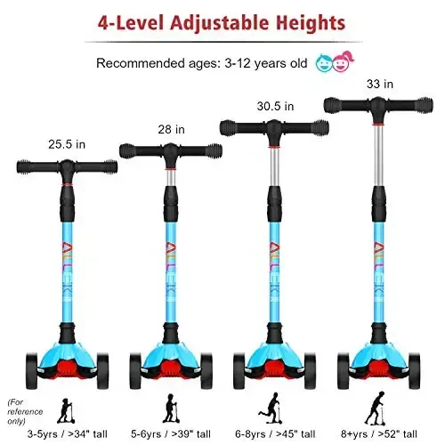 Allek Kick Scooter B02, Lean 'N Glide Scooter with Extra Wide PU Light-Up Wheels and 4 Adjustable Heights for Children from 3-12yrs (Aqua Blue) - 5