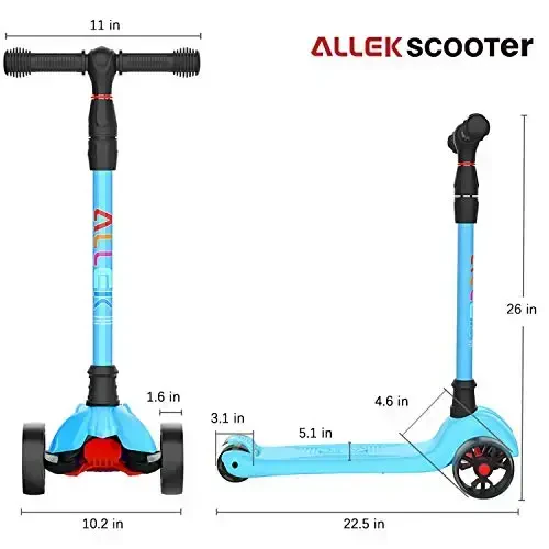 Allek Kick Scooter B02, Lean 'N Glide Scooter with Extra Wide PU Light-Up Wheels and 4 Adjustable Heights for Children from 3-12yrs (Aqua Blue) - 6