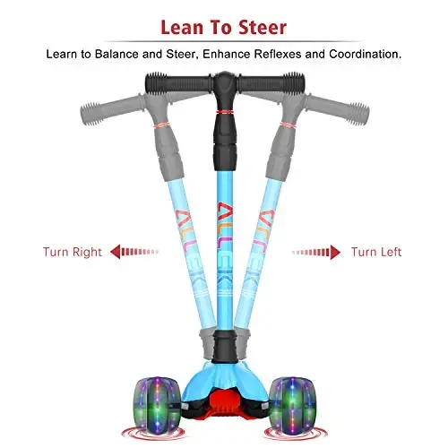 Allek Kick Scooter B02, Lean 'N Glide Scooter with Extra Wide PU Light-Up Wheels and 4 Adjustable Heights for Children from 3-12yrs (Aqua Blue) - 4