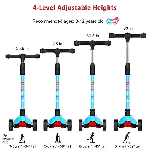 Allek Kick Scooter B02, Lean 'N Glide Scooter with Extra Wide PU Light-Up Wheels and 4 Adjustable Heights for Children from 3-12yrs (Aqua Blue) - 5