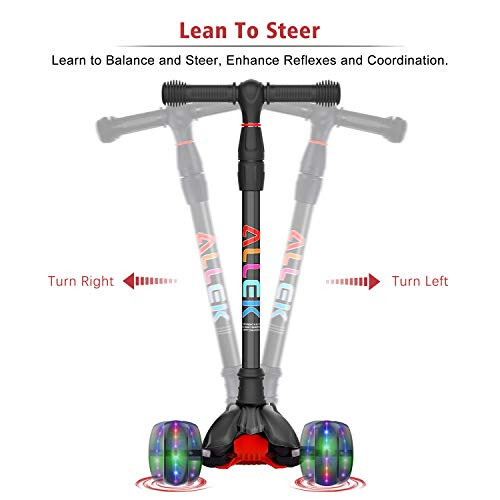 Allek Kick Scooter B02, Lean 'N Glide Scooter with Extra Wide PU Light-Up Wheels and 4 Adjustable Heights for Children from 3-12yrs (Black) - 4