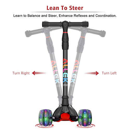 Allek Kick Scooter B02, Lean 'N Glide Scooter with Extra Wide PU Light-Up Wheels and 4 Adjustable Heights for Children from 3-12yrs (Black) - 4