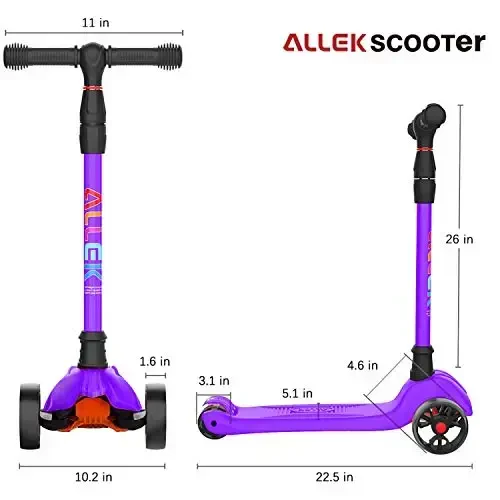 Allek Kick Scooter B02, Lean 'N Glide Scooter with Extra Wide PU Light-Up Wheels and 4 Adjustable Heights for Children from 3-12yrs (Purple) - 6