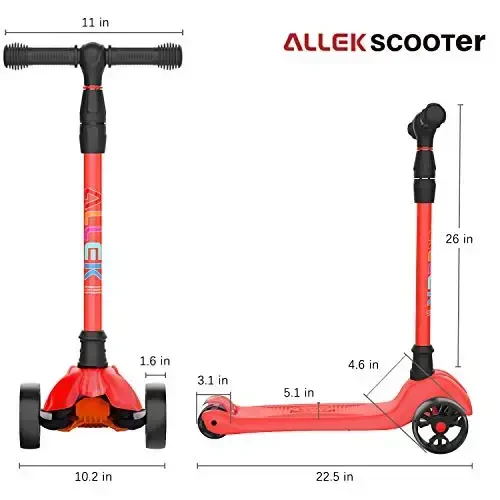 Allek Kick Scooter B02, Lean 'N Glide Scooter with Extra Wide PU Light-Up Wheels and 4 Adjustable Heights for Children from 3-12yrs (Red) - 6