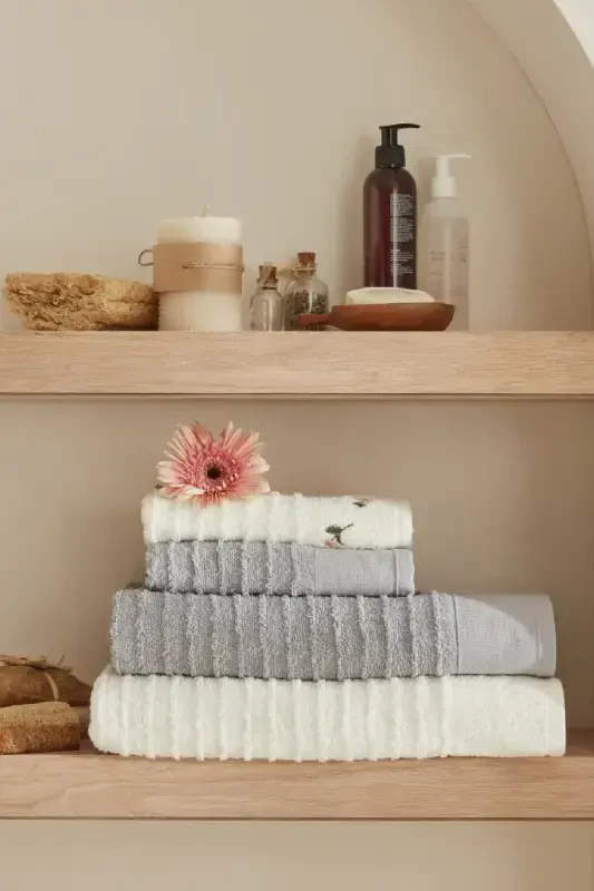 Allen % 100 Pamuk Hamam Seti Krem Gri - KARACA HOME