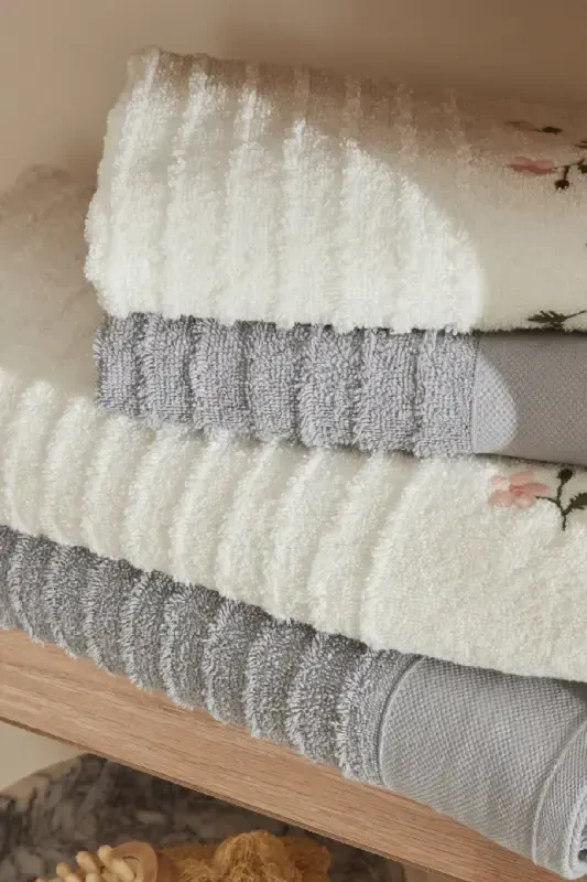 Allen % 100 Pamuk Hamam Seti Krem Gri - 2