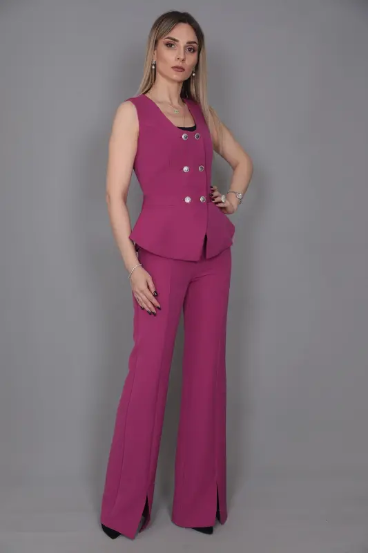 Aller Vest & Spanish Slit Leg Pants Set-fuchsia-Fuchsia - ÖNDER ÖZSOY
