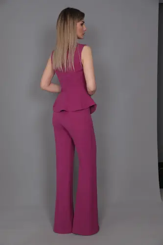 Aller Vest & Spanish Slit Leg Pants Set-fuchsia-Fuchsia - 5