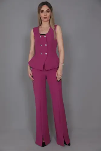 Aller Vest & Spanish Slit Leg Pants Set-fuchsia-Fuchsia - ÖNDER ÖZSOY (1)