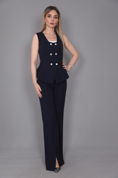 Aller Vest & Spanish Slit Trouser Suit - Navy - 13
