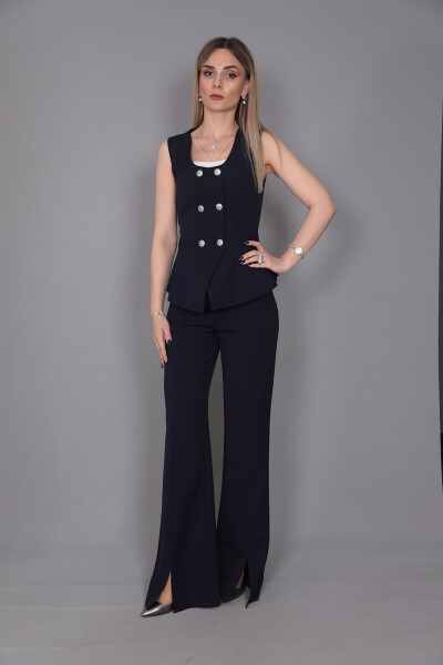 Aller Vest & Spanish Slit Trouser Suit - Navy - 15
