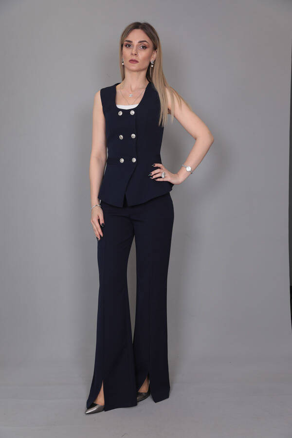 Aller Vest & Spanish Slit Trouser Suit - Navy - 8